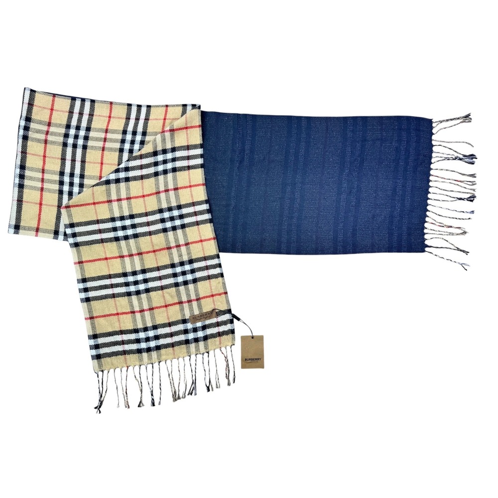 Burberry London England Scarf Classic Check Plaid Fringed Edge - Picture 8 of 11